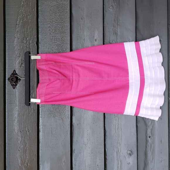 DAVID MEISTER Vintage Ruffle Hem Strapless Linen Dress Fuchsia Pink sz 8 Women's - Picture 1 of 7